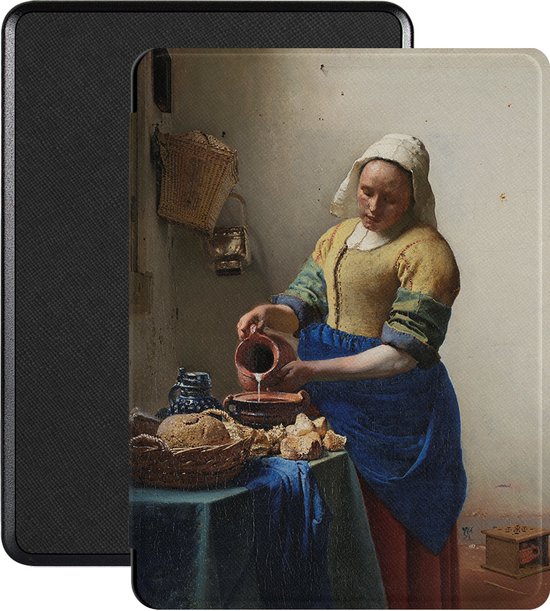 Lunso - Geschikt voor Kobo Glo / Glo HD / Touch 2.0 hoes (6 inch) - Vegan Saffiano Leren sleep cover - Vermeer Melkmeisje van Lunso