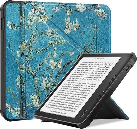Lunso - Origami sleepcover hoes - Geschikt voor Kobo Libra 2 (7 inch) - Van Gogh Amandelbloesem van Lunso