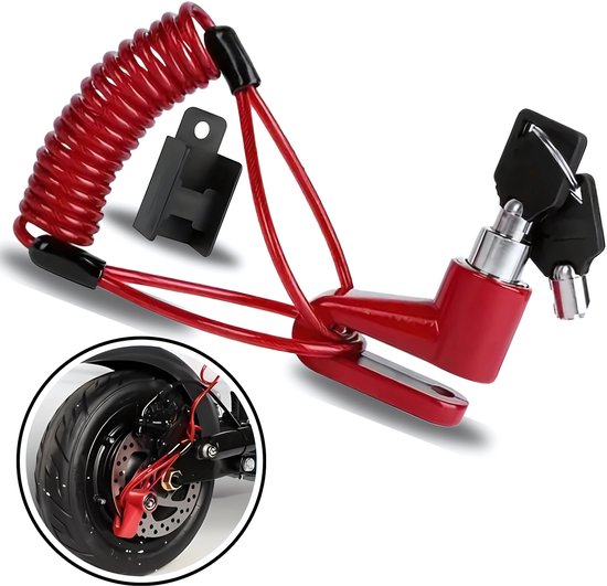 Luxamore® RideLock Stepslot – Schijfremslot Rood/Zwart – Veilig Motorslot, Kettingslot & Kabelslot – Antidiefstal Sloten voor Elektrische Step, Scooter & Fiets – Inclusief Bevestigingskabel & Sleutels van Merkloos