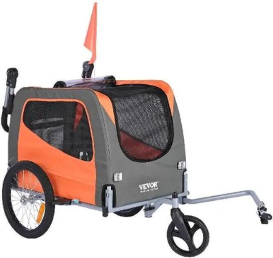 Luxe Fietskar Hondenaanhanger - Met Jogger Functie - 2in1 - Opvouwbaar - Hondenfietskar - Tot 30kg - XLarge - Oranje van Luxe