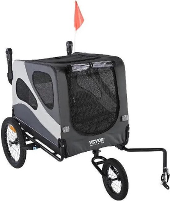 Luxe Fietskar Hondenaanhanger - Met Jogger Functie - Kinderfietskar - 2in1 - Opvouwbaar - Hondenfietskar - Tot 45kg - XLarge - Grijs van Luxe