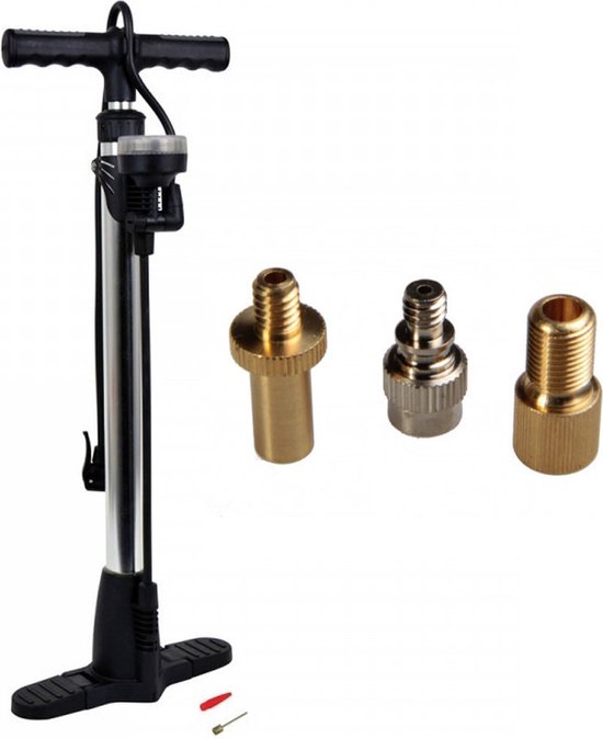 Luxe fietspomp met manometer inclusief 3-delige nippelset - Fietsband oppompen - Fietspompen - Voor alle ventielen