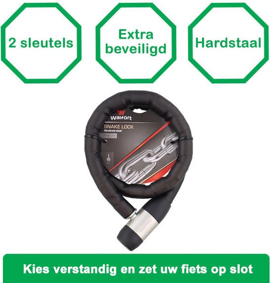 Luxe Walfort veilige fietsslot van hard metaal Inclusief 2 sleutels - Zwart - Kettingslot van Luxe