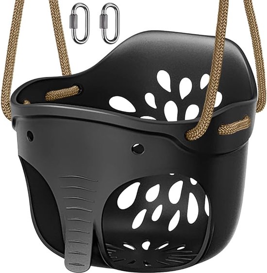 Luxiba - Babyschommel outdoor accessoires, hoge rugleuning, volledige emmerschommelstoelen met verstelbaar touw en 4 karabijnhaken, schattig olifantendesign - zwart van Luxiba