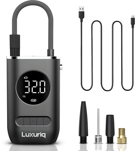Luxuriq Elektrische Fietspomp - oplaadbare bandenpomp - 150 psi - grijs van Luxuriq