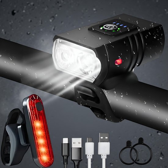 Luxyana® Premium Fietslamp XL Set - Extra Sterk Voorlicht en Achterlicht - USB Oplaadbaar Fietslicht