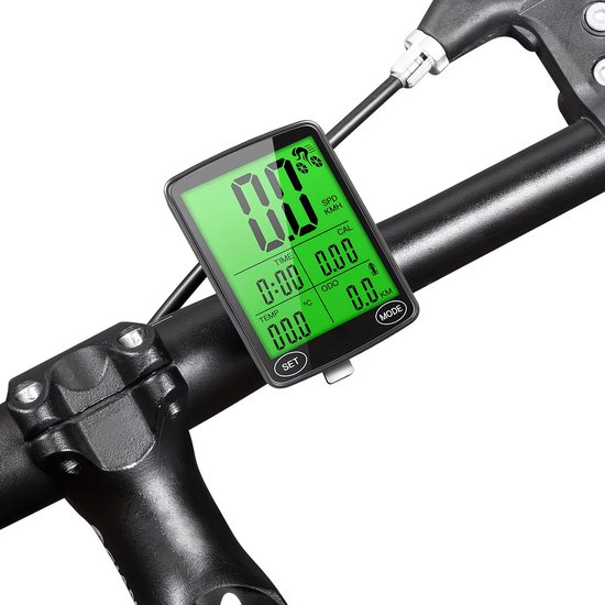 Lzwintrading Draadloze Fietscomputer – Kilometerteller Fiets – 9 Functies - IPX6 Waterdicht – met LED Achtergrondverlichting Display - Draadloos Snelheidsmeter - KM Teller - voor Racefietsen en Mountainbikes - Zwart