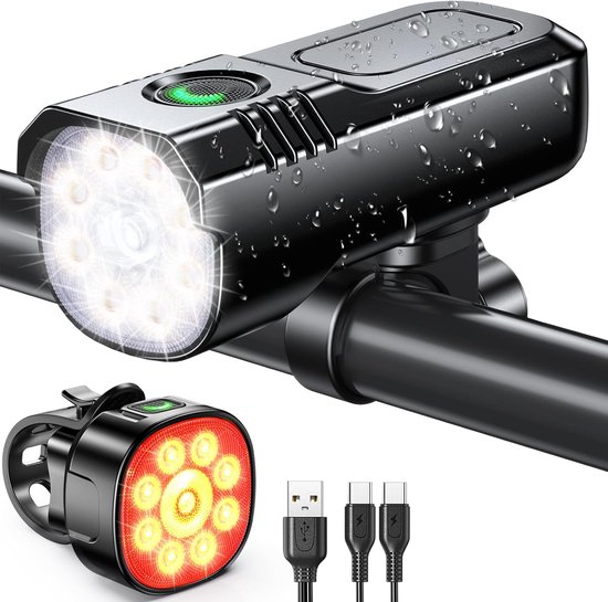 Lzwintrading - Fietsverlichting USB Oplaadbaar - Fiets Verlichting voor Nachtrit - Fietslicht Voor en Achter - Led Fiets Koplamp en Achterlichtsets - IP65 Waterdicht - Fietslamp voor Wegfiets en Mountainbike- Fietslichten - Fietslampjes