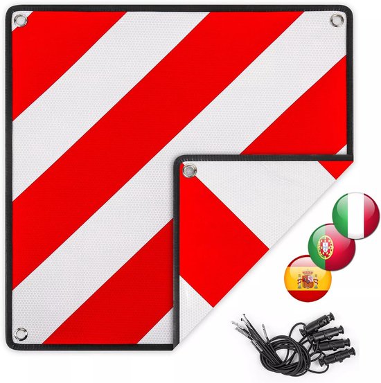 Markeringsbord 2-in-1 voor Italië, Spanje & Portugal - Reflecterend Dubbelzijdig Waarschuwingsbord - 50x50 cm - Inclusief 4 Bevestigingssets van ProPlus