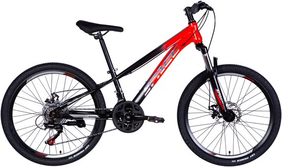 Mars – Kinderfiets – 24 inch – 21 versnellingen – Schijfremmen – 130-160 cm – Rood/Zwart – Jongen
