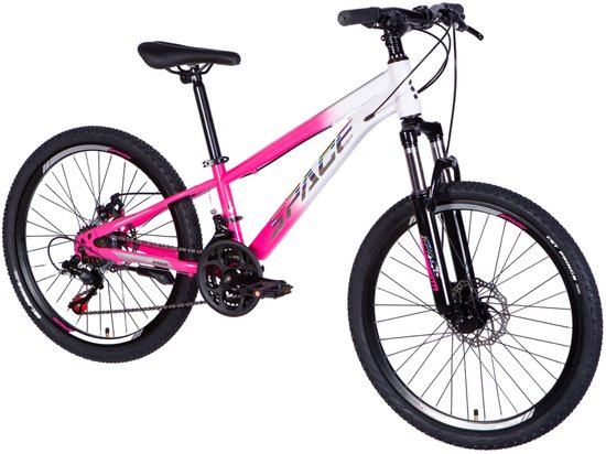 Mars - Kinderfiets - 24 inch - 21 versnellingen - Schijfremmen - 130-160 cm - Wit/Roze - Meisje van Mars