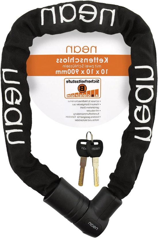 Massief fietsslot e-bike kettingslot - hoge veiligheid en robuuste stoffen mantel - geharde vierkante stalen kettingschakels - 10 x 10 x 900 mm - zwart van Merkloos