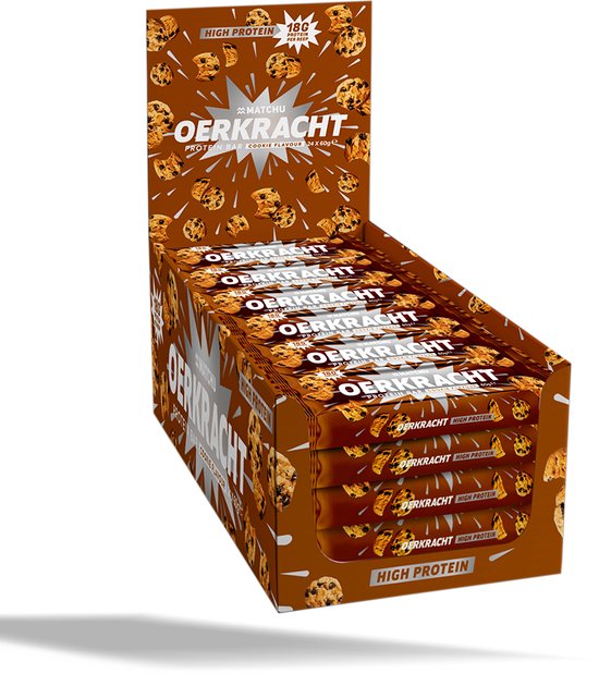 Matchu - Oerkracht protein bar - Cookie smaak - Doos met 24 proteine repen (1440 gram) - 60g per stuk - Eiwitrepen - Voordeelverpakking - Eiwitreep - Protein bars - THT: 15-04-2026 - Nog goed na datum! van Merkloos