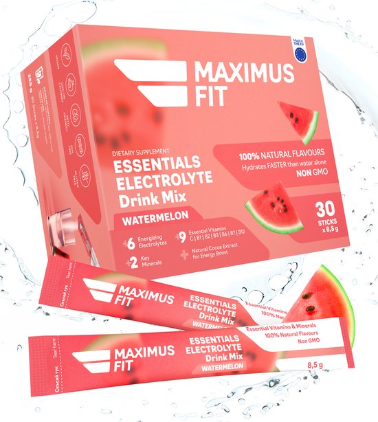 MaximusFit Elektrolyten - Elektrolyten Poeder - 30 zakjes van 8.5g - Weinig Suiker - Keto Friendly - Watermeloen