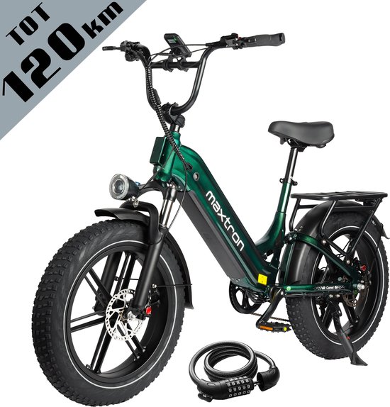 Maxtron Camel Elektrische Fiets–864Wh Accu–20×4.0 Inch Fatbike Banden–Actieradius tot 120 km–Geüpgrade Hydraulische Schijfremmen met Motoronderbreking–Verende Voorvork met Lock-out (Dubbele Modus) –Shimano 7 Versnellingen–Elektrische Stadsfiets–Groen