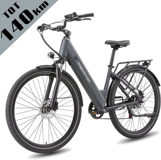 Maxtron Lira 28 Inch Elektrische Stadsfiets - 48V 15Ah Lithium-accu - Actieradius tot 140 km - 250W Motor - Hydraulische Schijfremmen - Shimano 7 Versnellingen - Max. Belastbaar 120 kg - Met Achterlicht - Grijs van Maxtron