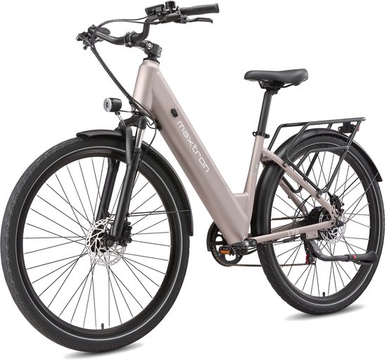Maxtron Lira Elektrische Fiets - Actieradius tot 140 km - 720Wh Accu met Grote Capaciteit - 28 x 2.0 Inch Banden - Hydraulische Schijfremmen - Shimano 7 Versnellingen - 250W Motor - Met Achterlicht - Max. Belastbaar 120 kg - Goud