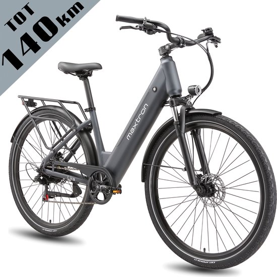 Maxtron Lira Elektrische Fiets - Actieradius tot 140 km - 720Wh Accu met Grote Capaciteit - 28 x 2.0 Inch Banden - Hydraulische Schijfremmen - Shimano 7 Versnellingen - 250W Motor - Met Achterlicht - Max. Belastbaar 120 kg - Grijs van Maxtron