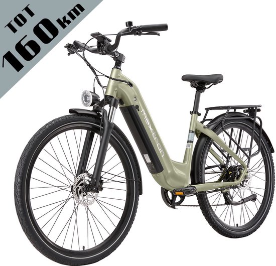 Maxtron Marathon Elektrische Fiets - Extra Lange Actieradius tot 160 km - Krachtige 810Wh Accu - 27.5 Inch Banden - Schijfremmen - Max. Belasting 120 kg - Geschikt voor 160–200 cm - Elektrische Stadsfiets - Groen