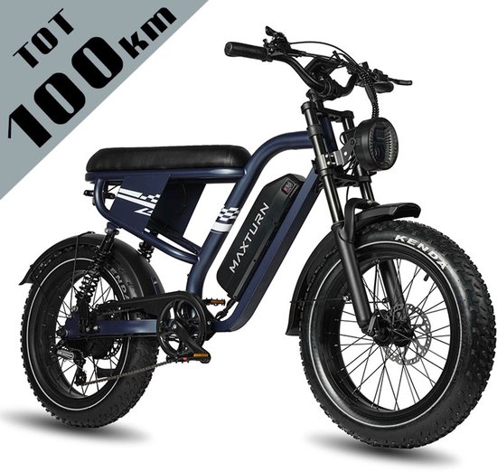 Maxtron MAX10 Elektrische Fiets – 48V 13.5Ah Accu – Actieradius tot 100 km – 20×4.0 Inch Fatbike Banden – Dubbele Verende Voorvork (Aluminium/Staal) – Shimano 7 Versnellingen – Mechanische Schijfremmen – Stadsfiets – Max. Belastbaar 180 kg –Blauw van Merkloos