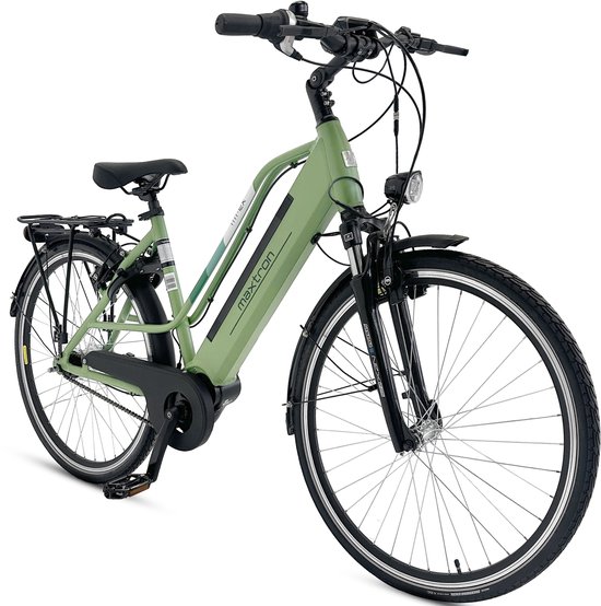 Maxtron MT-12X Elektrische Fiets - 360Wh/36V 10Ah Accu - 100 km Actieradius - MAXXIS 700×40C met reflecterende strepen - Hydraulisch schijfremsysteem - Shimano Nexus 7-speed - Elektrische Stadsfiets - Groen - Dames van Maxtron