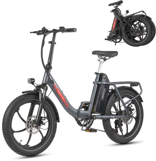 Maxtron MULE Elektrische Fiets – Opvouwbare E-bike – 20×3.0 Inch Banden – 48V 20Ah Accu – Actieradius tot 70 km – Mechanische Schijfremmen – Stadsfiets – Max. Belastbaar 120 kg –Grijs van Merkloos