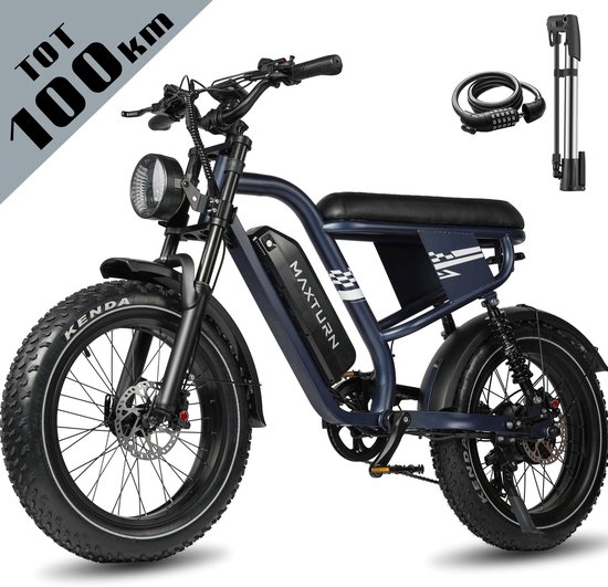 Maxtron MX10 Elektrische Fiets – 20×4.0 Inch Fatbike – 48V 13.5Ah Accu – Actieradius tot 100 km – Mechanische Schijfremmen – Stadsfiets – Max. Belastbaar 120 kg – Blauw