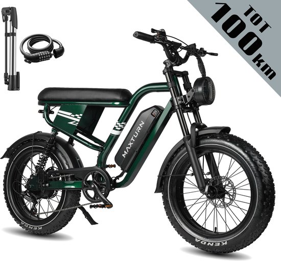 Maxtron MX10 Elektrische Fiets – 20×4.0 Inch Fatbike – 48V 13.5Ah Accu – Actieradius tot 100 km – Mechanische Schijfremmen – Stadsfiets – Max. Belastbaar 120 kg –Groen