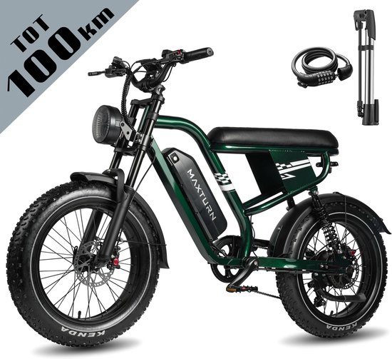 Maxtron MX10 Elektrische Fiets - 648Wh Accu - Actieradius tot 100 km - 20×4.0 Inch Fatbike Banden - Dubbele Verende Voorvork (Aluminium/Staal) - Shimano 7 Versnellingen - Mechanische Schijfremmen - Stadsfiets - Max. Belastbaar 120 kg - Groen