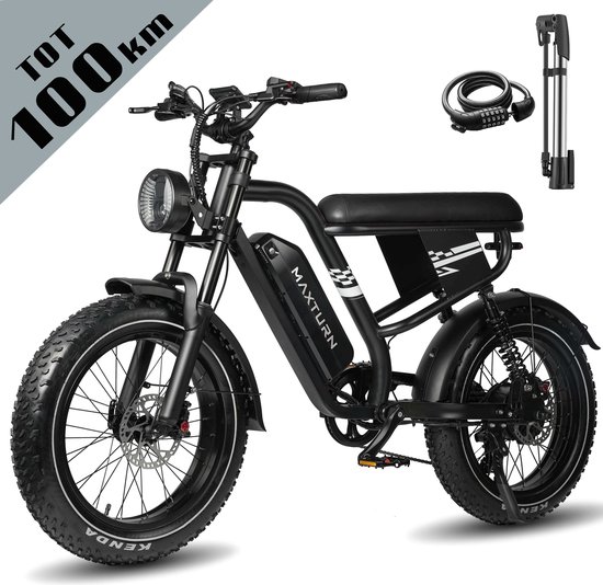Maxtron MX10 Elektrische Fiets – 648Wh Accu – Actieradius tot 100 km – 20×4.0 Inch Fatbike Banden – Dubbele Verende Voorvork (Aluminium/Staal) – Shimano 7 Versnellingen – Mechanische Schijfremmen – Stadsfiets – Max. Belastbaar 120 kg – Zwart