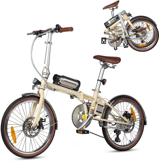 Maxtron Smart20 Elektrische Fiets - 20 Inch Opvouwbare E-bike - 36V 5.2Ah Accu - Actieradius tot 40 km - Shimano 7 Versnellingen - Schijfremmen - Stadsfiets - Beige van Maxtron