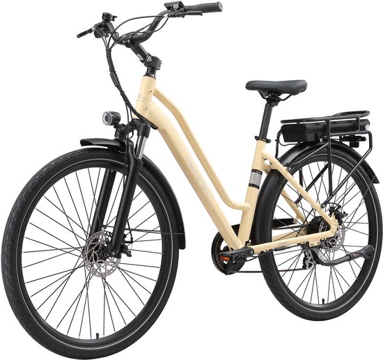 Maxtron Urban-7 Elektrische stadsfietsen - 28×2.0 Inch Banden - Krachtige 460.8Wh Accu - Actieradius tot 70 km - Shimano 7 Versnellingen - Schijfremmen - Max. Belasting 120 kg - Elektrische Stadsfiets - Beige