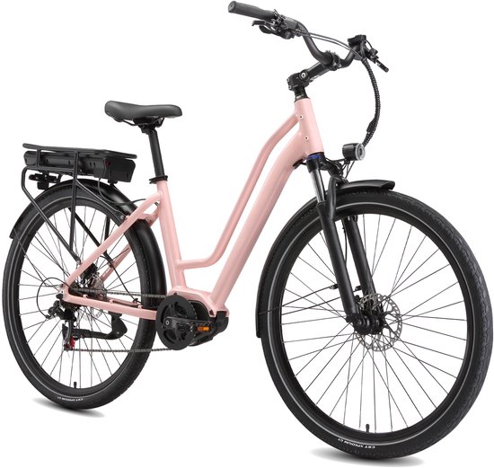 Maxtron Urban8 Elektrische fiets - 28 inch stadsfiets voor woon-werkverkeer - 250W middenmotor - koppelsensor - 70 km actieradius - 460 Wh accu met lange levensduur - hydraulische schijfremmen - Shimano versnellingssysteem - roze