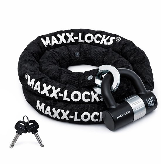 Maxx-Locks Naseby Art 3 Scooterslot / Brommerslot - Kettingslot + Loop - Gekeurd Slot voor Scooter en Brommer - Ketting met Gehard Stalen Schakels - 120 cm