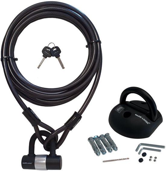 Maxx-Locks Oban Kabelslot 5 meter + ART 4 Muuranker - Staalkabel met Lussen en Slot - Bootslot - Ook Geschikt voor Tuinmeubel of Terras - 12 mm van Maxx-Locks