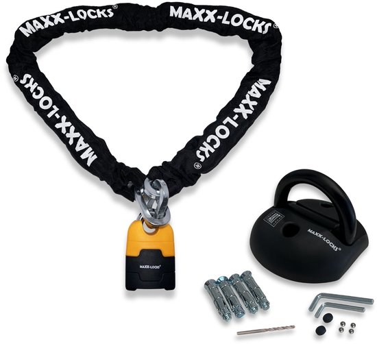 Maxx-Locks Ohura ART 4 Motorslot / Scooterslot + ART 4 Muuranker - Kettingslot met 12 mm Dikke Schakels - Art Gekeurd Slot voor Motor en Scooter & Brommer - 150 cm van Maxx-Locks