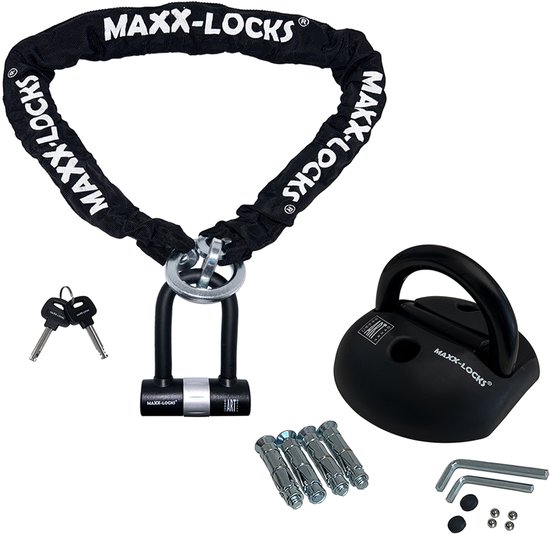 Maxx-Locks Tirau Art 4 Motorslot / Scooterslot + ART 4 Muuranker - Kettingslot met Loop en Beugelslot - Art Gekeurd Slot voor Motor en Scooter & Brommer - 150 cm van Maxx-Locks