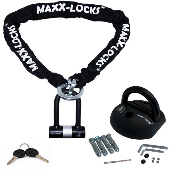 Maxx-Locks Tirau Art 4 Motorslot / Scooterslot + ART 4 Muuranker - Kettingslot met Loop en Beugelslot - Art Gekeurd Slot voor Motor en Scooter & Brommer - 200 cm van Maxx-Locks