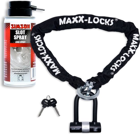 Maxx-Locks Tirau Art 4 Motorslot / Scooterslot - Inclusief Slot Spray - Kettingslot met Loop en Beugelslot - Art Gekeurd Slot voor Motor en Scooter & Brommer - 120 cm van Maxx-Locks