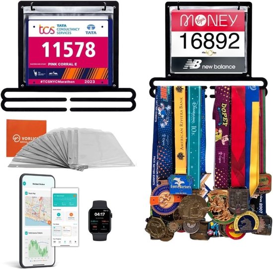Medaillehouder en Bibdisplay - Sport Display - Herinneringen Bewaren - Ruimte voor 50+ Medailles - 356 cm Breed - Zwart