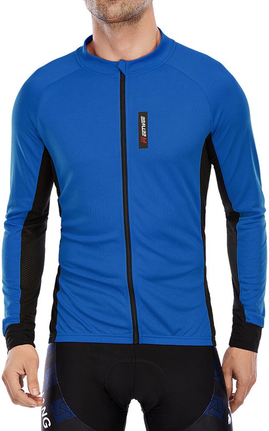 MEETYOO Fietsshirt Heren, Lange Mouw Fietstop voor Mannen, Ademend, voor Lange Afstand Fietsen, Volledige Ritssluiting, met Achterzakken -Blauw XXXL