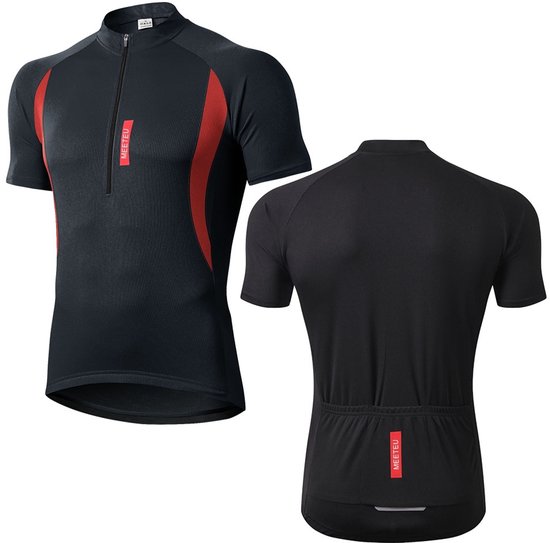 MEETYOO Heren Fietsshirts Korte Mouwen Wielertrui Half Rits Fiets Jersey T-shirts Zwart XL - Pack van 1