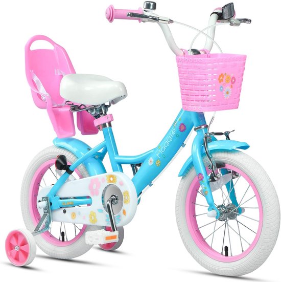 Meisjesfiets 12-20 inch, kinderfiets voor 2-13 jaar, prinsessenstijl met poppenzitje, mand en trainingswielen van Merkloos