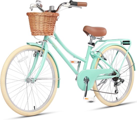 Meisjesfiets Cruiser - Kinderfiets 24 inch - Comfortabel fietsen - Met mand en bagagedrager - 24 inch - Mintgroen van Merkloos