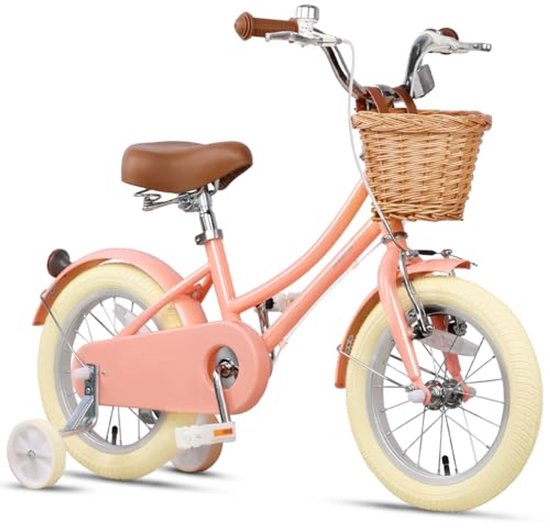 Meisjesfiets voor Kinderen met Mand, Duurzaam en Veilig, 12-20 Inch, Vintage Design, Met Stabilisatoren van Merkloos