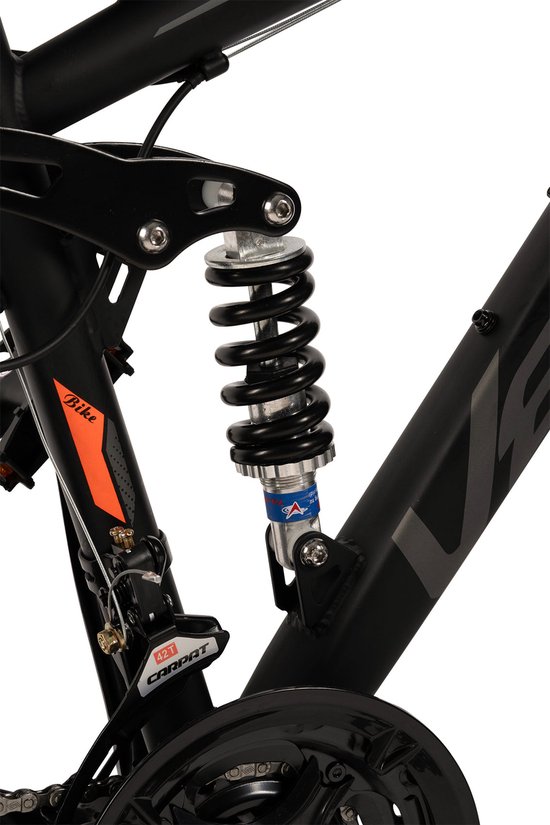 Merax 26 Inch Fully Mountainbike - 21 Shimano Versnellingen - Dubbele Schijfremmen - Dubbelwandige Velgen - 85% Voorgemonteerd - Zwart met Grijs en Oranje van Merax