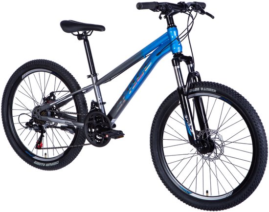 Mercury – Kinderfiets – 24 inch – 21 versnellingen – Schijfremmen – 130-160 cm – Blauw/Grijs – Jongen