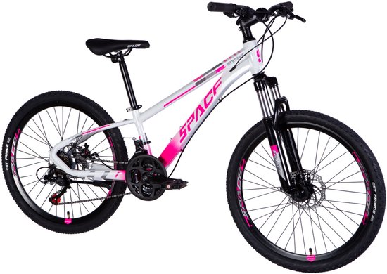 Mercury – Kinderfiets – 24 inch – 21 versnellingen – Schijfremmen – 130-160 cm – Wit/Roze – Meisje