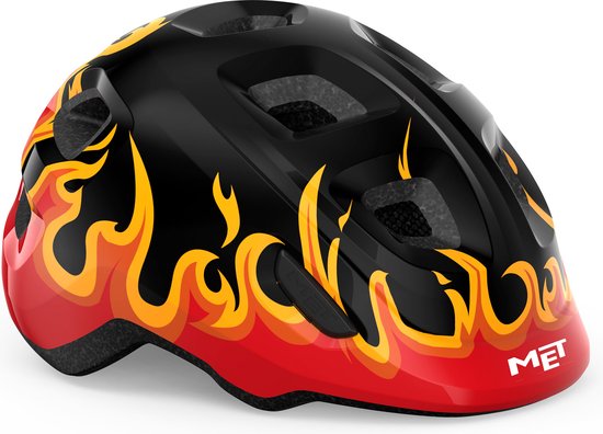 MET Hooray Kinderhelm – Fietshelm Kinderen - Maat XS/S (46-52cm) – Black Flames Glossy van MET
