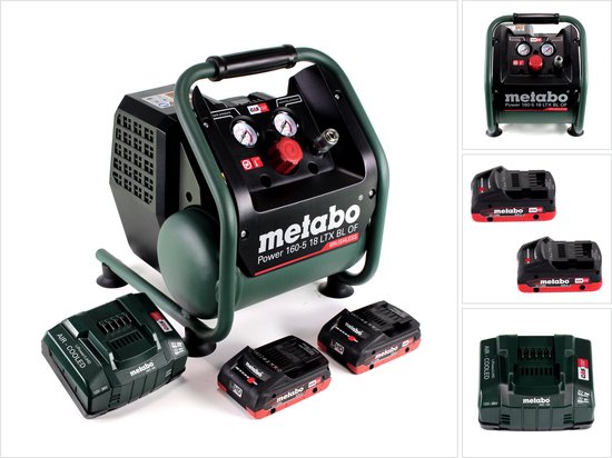 Metabo Power 160-5 18 LTX BL OF accucompressor 18 V 8,0 bar borstelloos + 2x LiHD accupack 4,0 Ah + lader